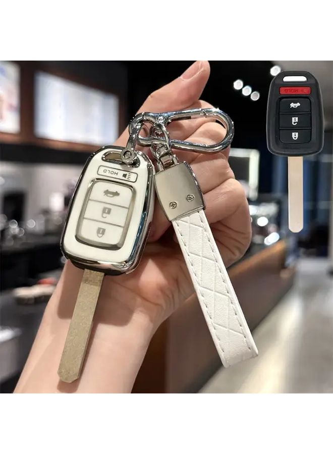 غطاء مفتاح TPU أبيض مع حبل للتعليق لهوندا أكورد وسيفيك وسي آر في، حامل مفاتيح متين - Image 2